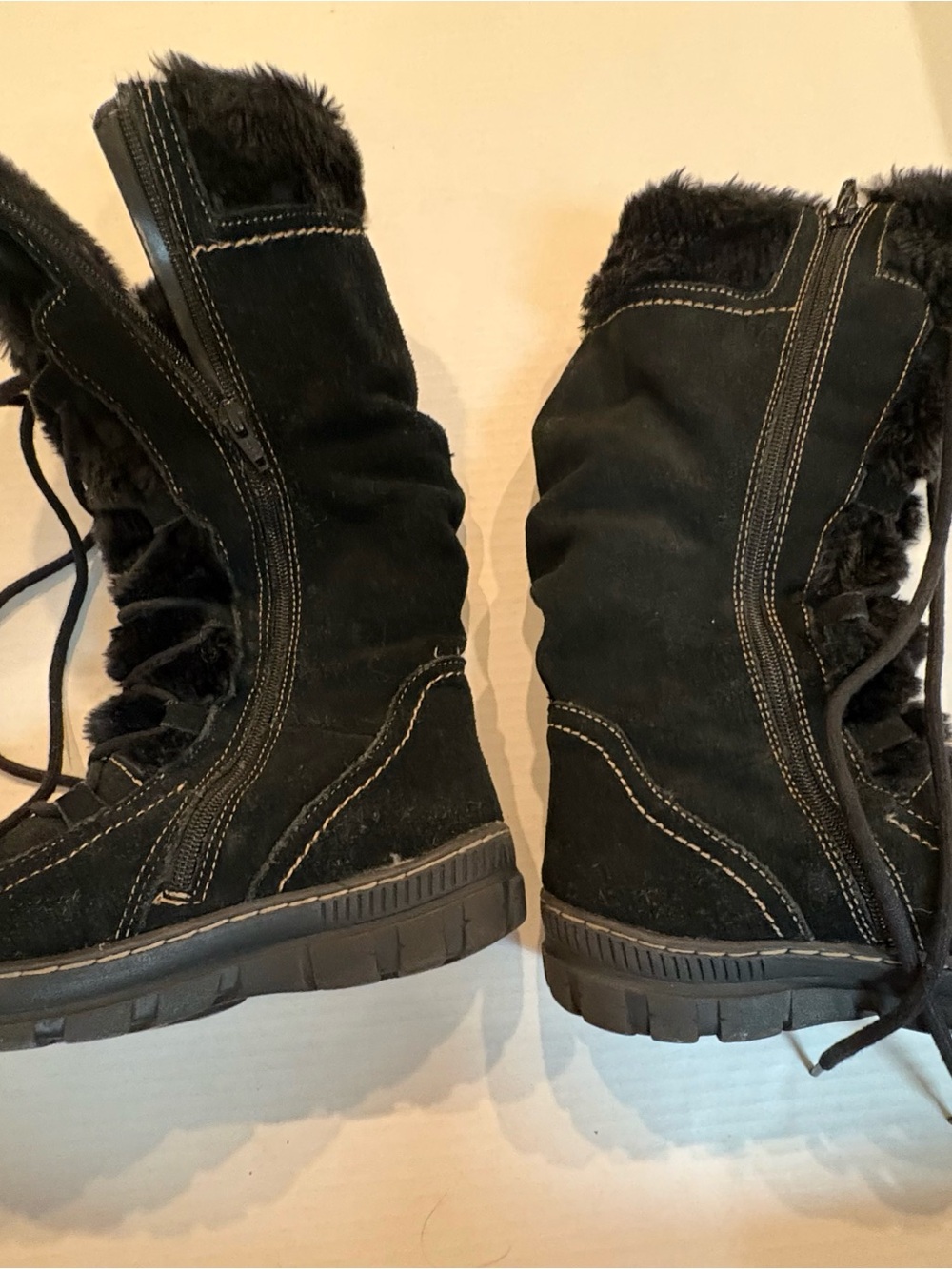 BareTraps Black Suede Fur-Trim Lace-Up Cold-Weather Boots - Picture 4 of 9